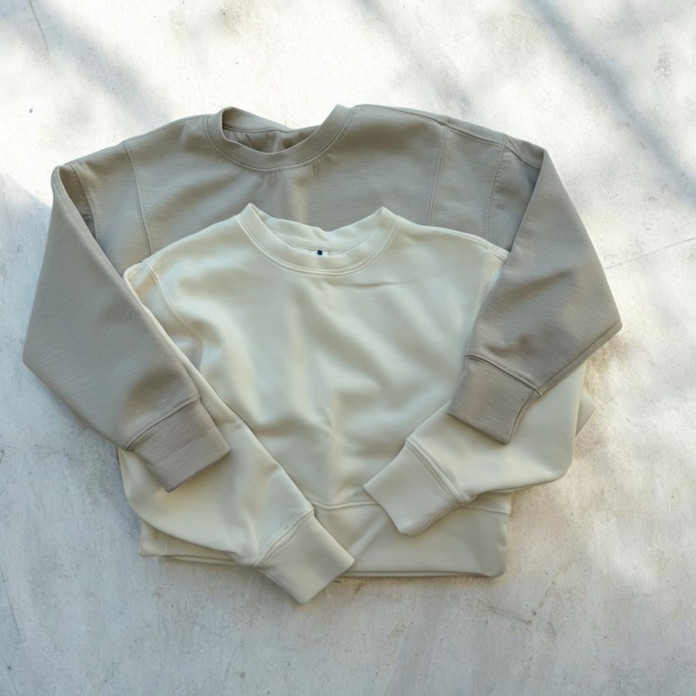 Kids Colorblock Crewneck Sweatshirt in Cream and Taupe